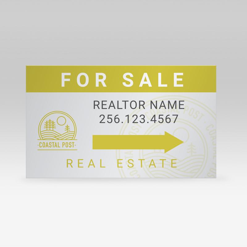 directional Realtor Lawn for sale Sign 4mm Coroplast- standard sizes 18" high by 24" wide and 12" high by 24" wide.